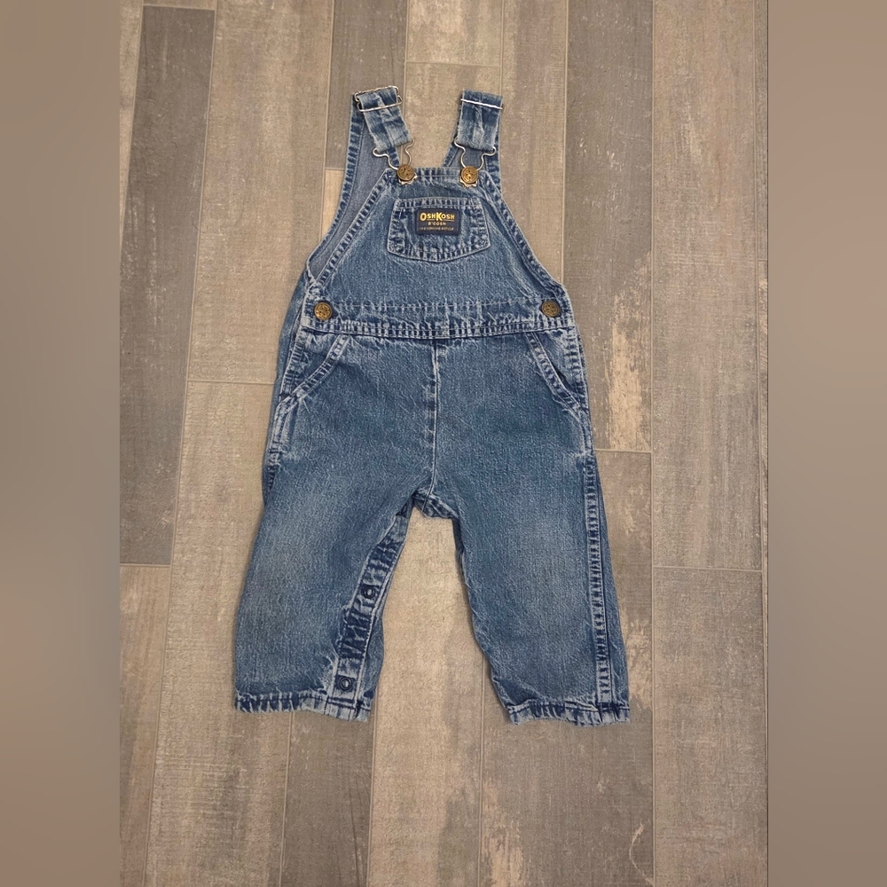 Vintage OshKosh Vestbak Denim Bib Overalls Made in USA.  Size 18 months
